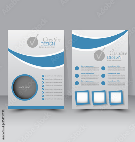 Flyer template. Business brochure. Editable A4 poster for design, education, presentation, website, magazine cover. Blue color.