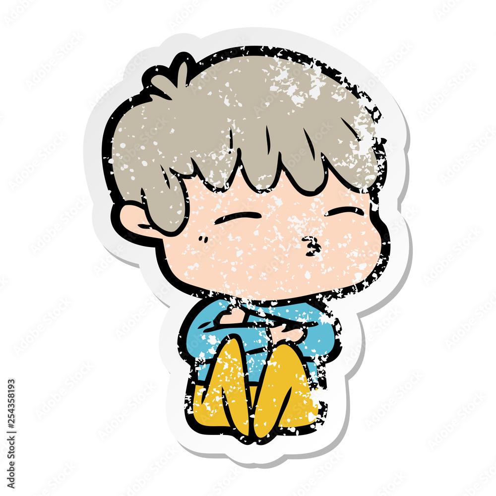 distressed sticker of a cartoon curious boy
