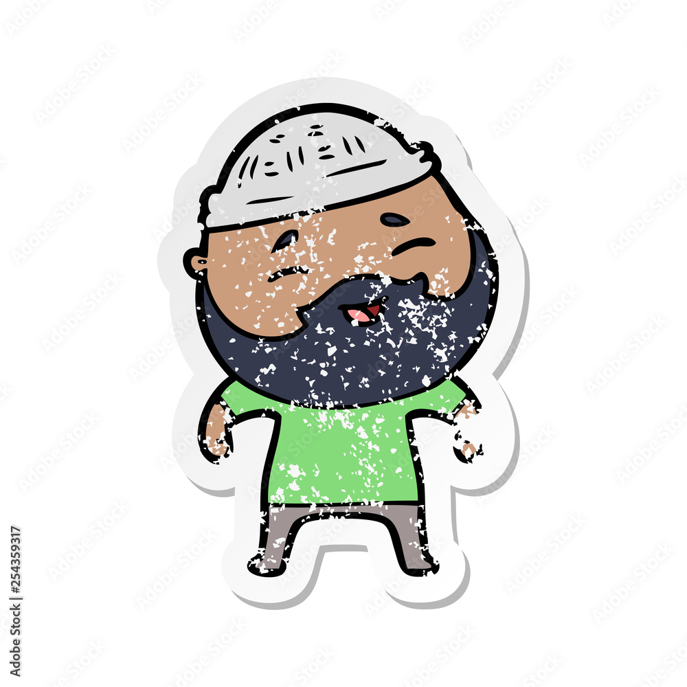 distressed sticker of a cartoon happy bearded man distressed sticker of a cartoon happy bearded man