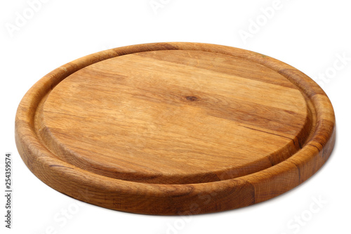 round wooden plate isolated on white background