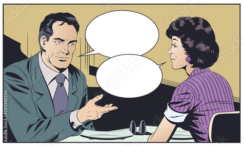 Man and young woman at cafe table.