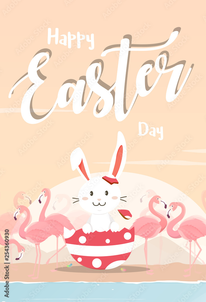 Easter bunny with pink flamingo. Easter bunny with pink flamingo.