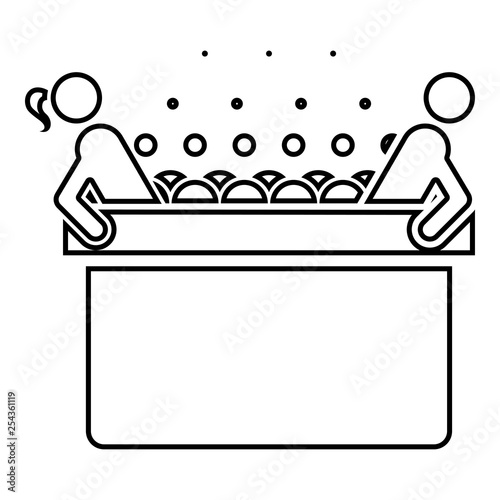 Hot whirlpool with woman and man Spa Bathtub with foam bubbles Bath Relax bathroom Bath spa icon black color outline vector illustration flat style image