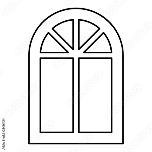 Window frame semi-round at the top Arch window icon black color outline vector illustration flat style image