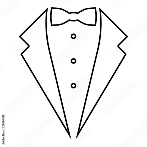 Symbol service dinner jacket bow Tuxedo concept Tux sign Butler gentleman idea Waiter suit icon black color outline vector illustration flat style image