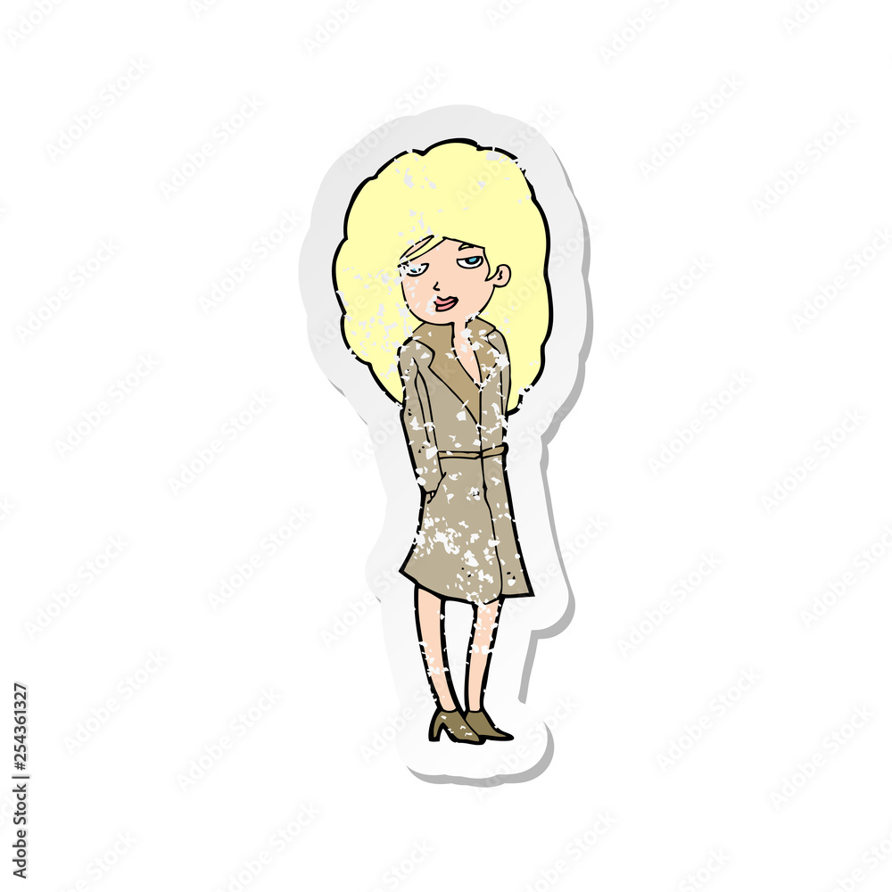 retro distressed sticker of a cartoon female spy retro distressed sticker of a cartoon female spy