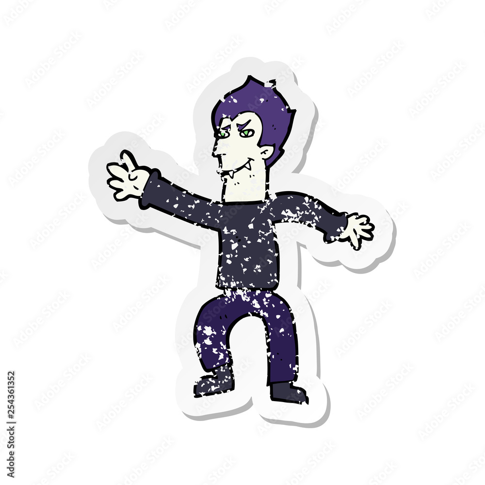 retro distressed sticker of a cartoon vampire man retro distressed sticker of a cartoon vampire man