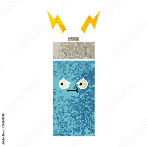 retro illustration style cartoon battery