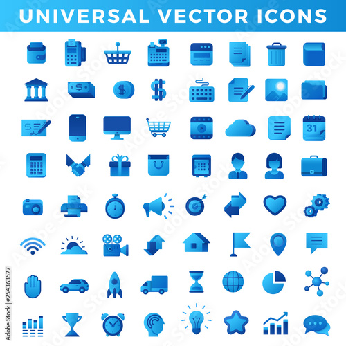 Vector icons Universal set. Business Finance Technology Interface Web App icon pack.