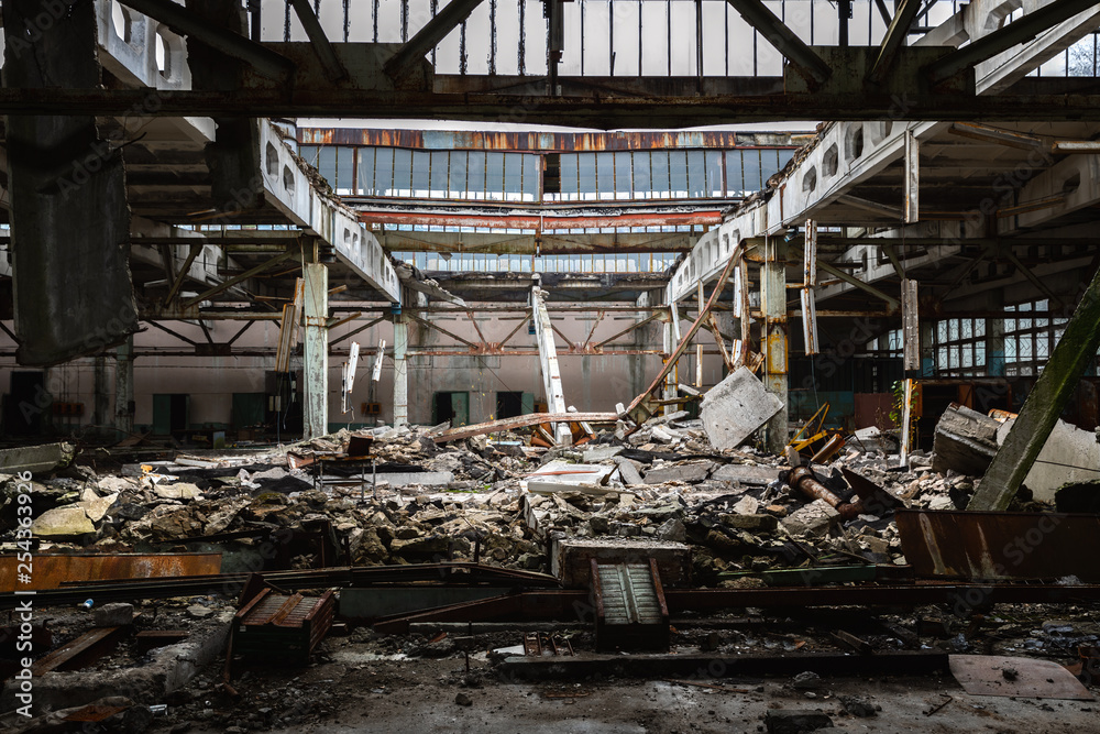 Damaged Roof in Jupiter Factory, Chernobyl Exclusion Zone 2019 Damaged Roof in Jupiter Factory, Chernobyl Exclusion Zone 2019