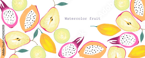 Watercolor hand drawn tropical fruit
