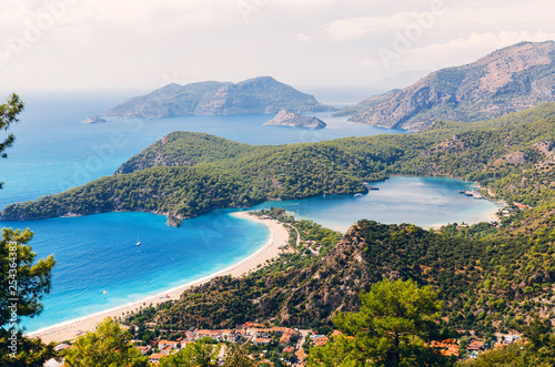 Amazing aerial view of Blue Lagoon in Oludeniz, Turkey.