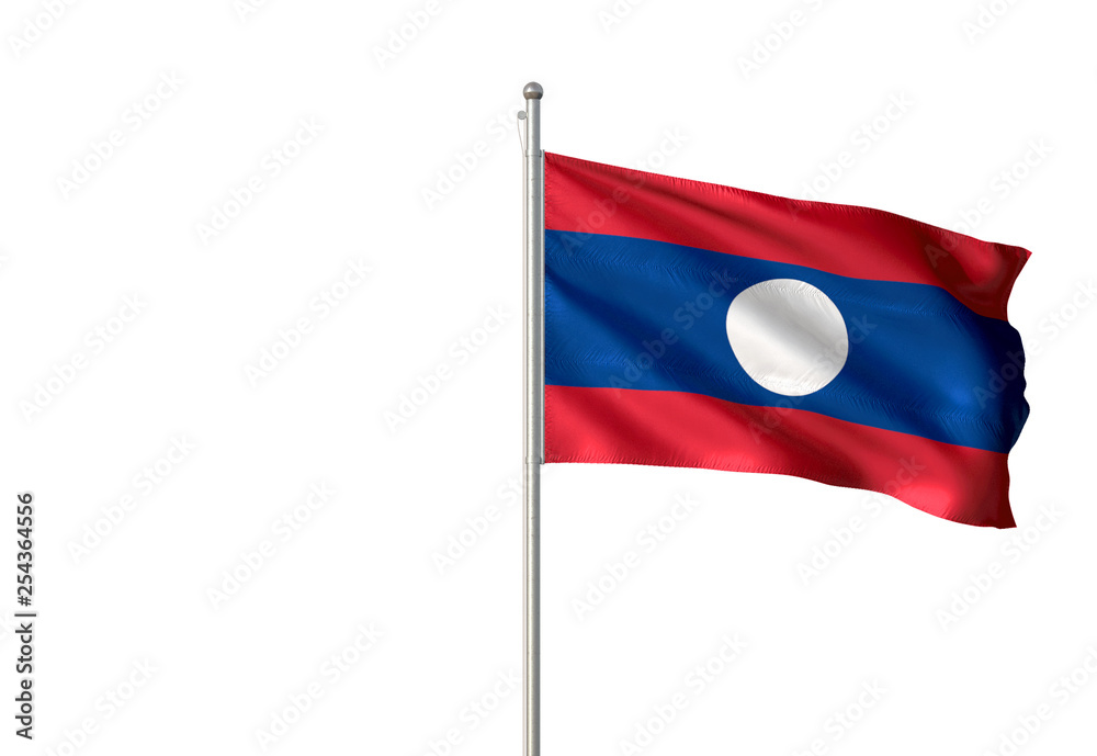 Laos flag waving isolated white background 3D illustration Laos flag waving isolated white background 3D illustration