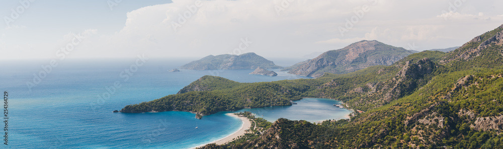 Aerial panorama of Blue Lagoon in Oludeniz, Turkey