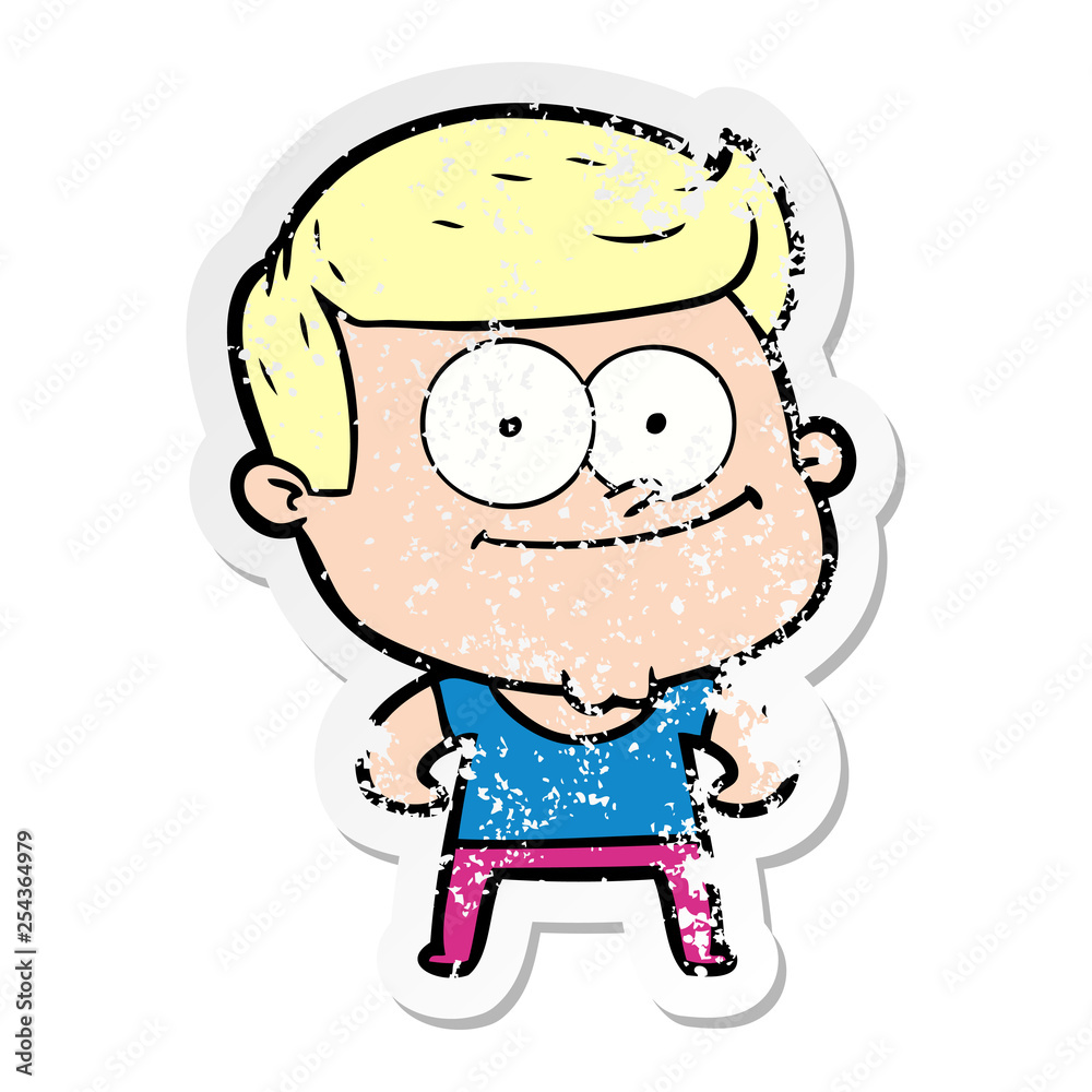 distressed sticker of a cartoon happy man distressed sticker of a cartoon happy man