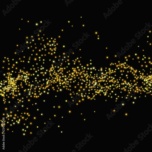 Gold glitter stars on black background. Vector illustration