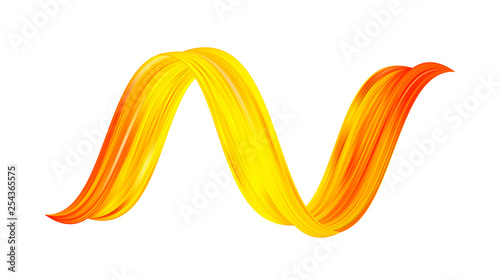 3d twisted colorful flow liquid shape. Acrylic yellow paint sroke. Modern design