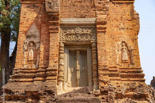 Secondary tower of Bakong temple, Cambodia. False decorative door