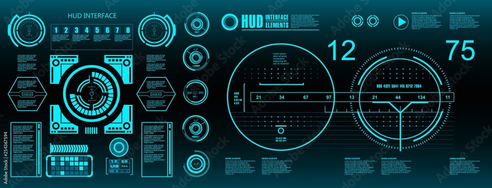 HUD elements mega set pack. Dashboard green display virtual reality technology screen. HUD elements mega set pack. Dashboard green display virtual reality technology screen.