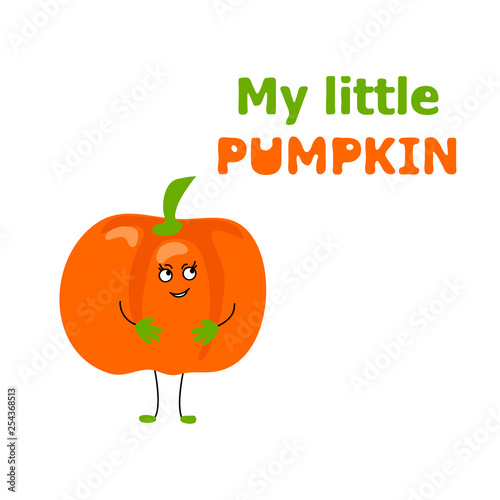 vector cute kawaii character vegetable on white orange pumpkin word my little photo