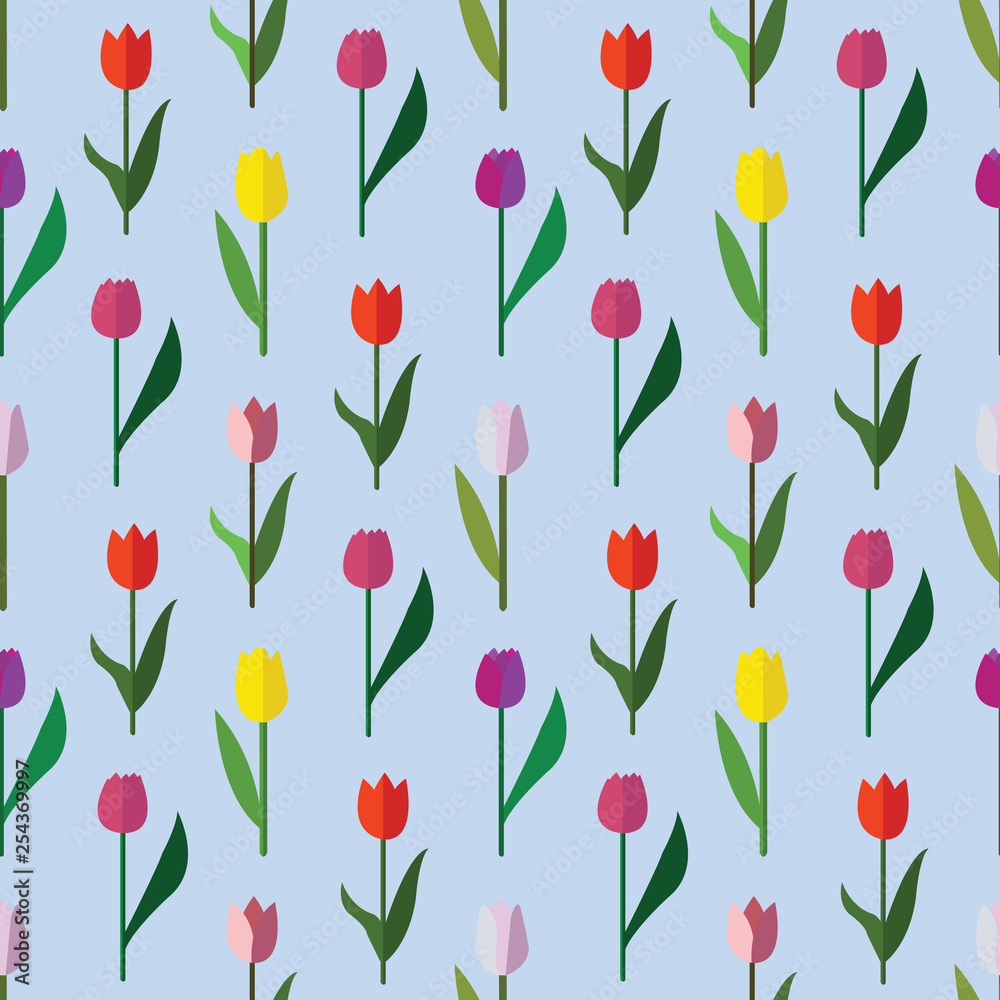 Obraz premium Vector seamless cute tulips pattern.