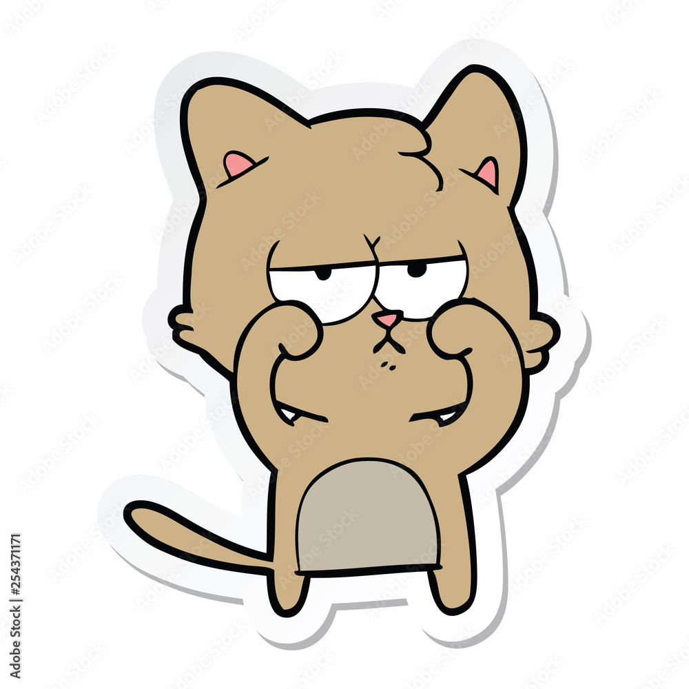 sticker of a tired cartoon cat rubbing eyes sticker of a tired cartoon cat rubbing eyes