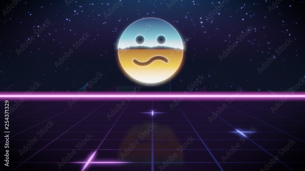 synthwave retro design icon of confused emoticon
