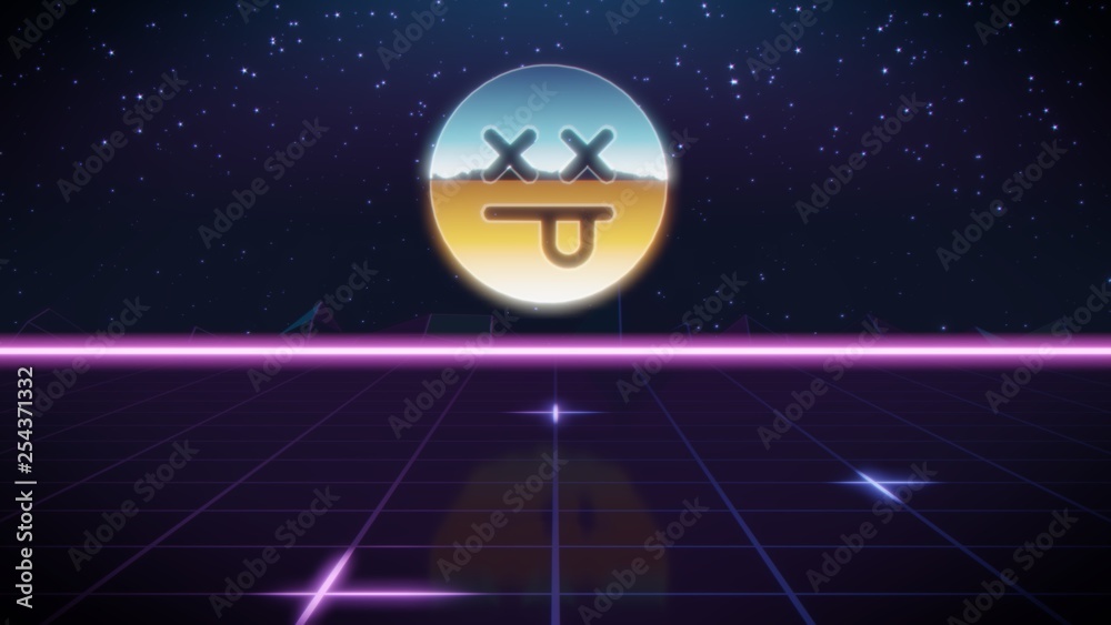 synthwave retro design icon of dead emoticon synthwave retro design icon of dead emoticon