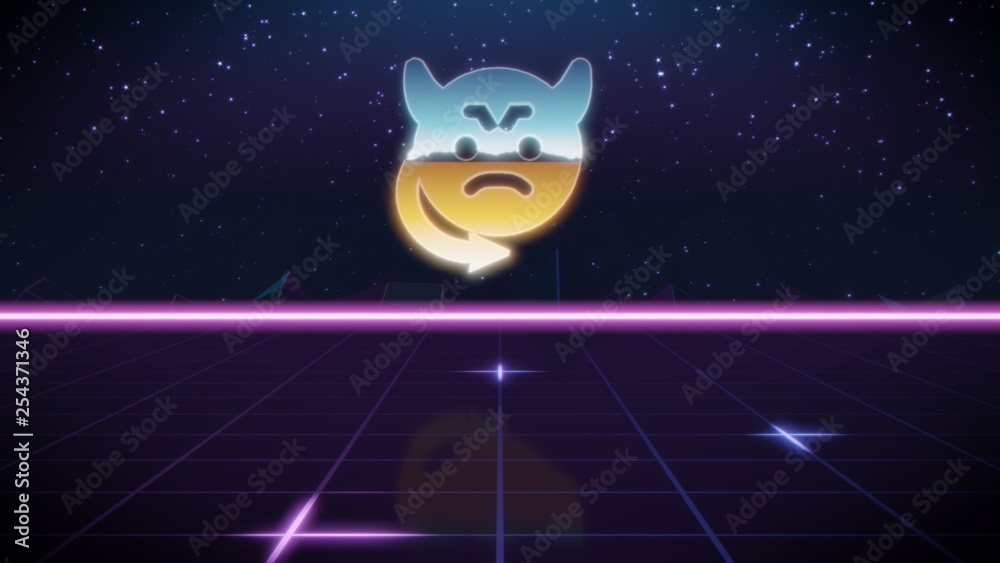 synthwave retro design icon of devil emoticon synthwave retro design icon of devil emoticon