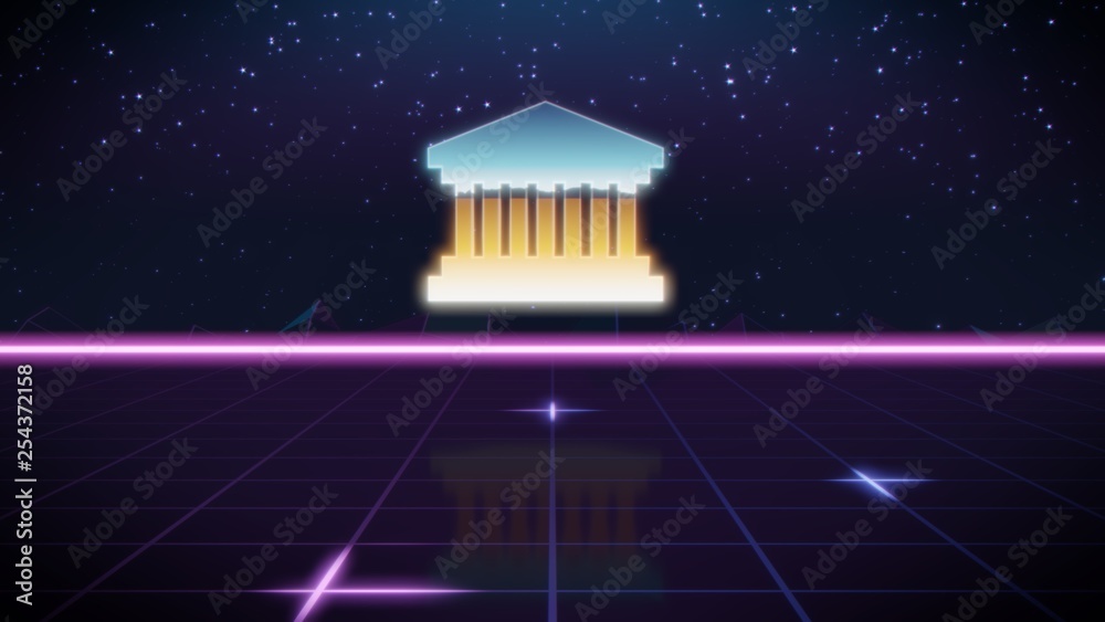 synthwave retro design icon of pantheon synthwave retro design icon of pantheon