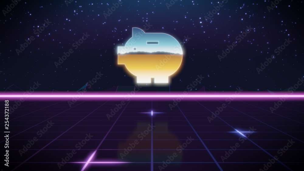 synthwave retro design icon of piggy bank synthwave retro design icon of piggy bank