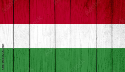 Flag of Hungary on wooden background