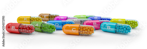 Fotografía 3d rendering of many vitamin capsules