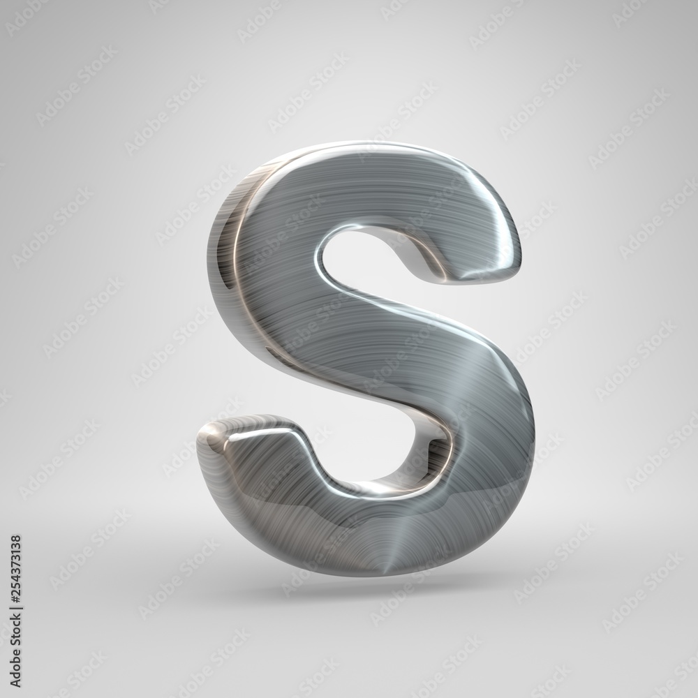 Brushed metal letter S uppercase. 3D render shiny metal font isolated on white background. Brushed metal letter S uppercase. 3D render shiny metal font isolated on white background.