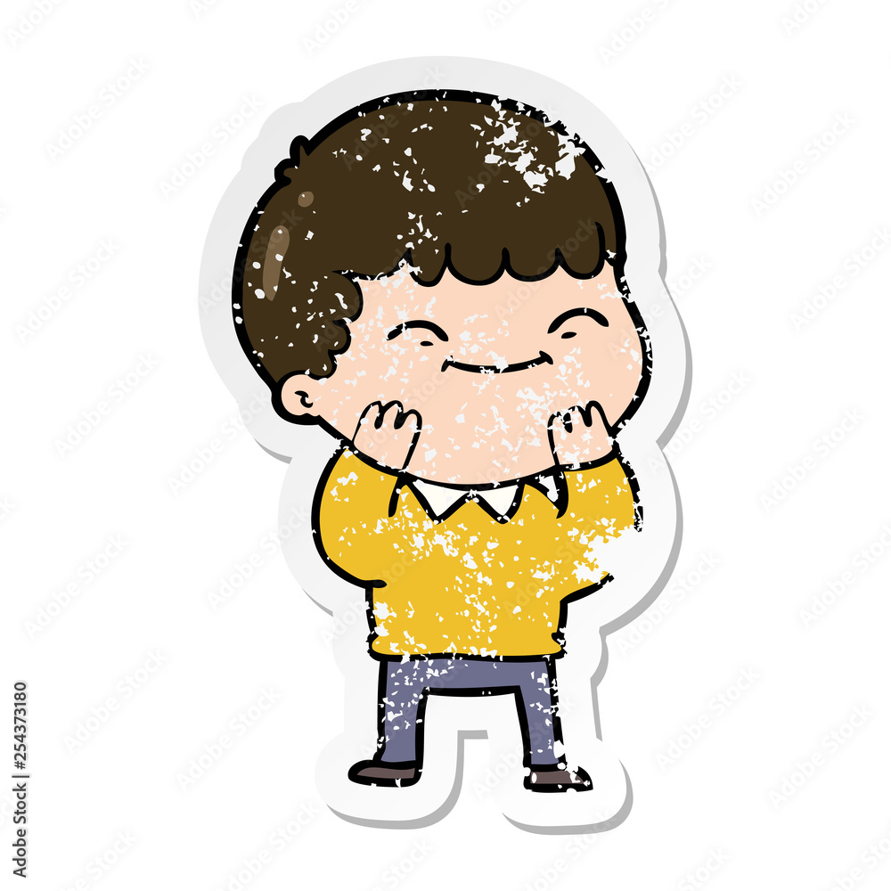 distressed sticker of a cartoon happy boy distressed sticker of a cartoon happy boy
