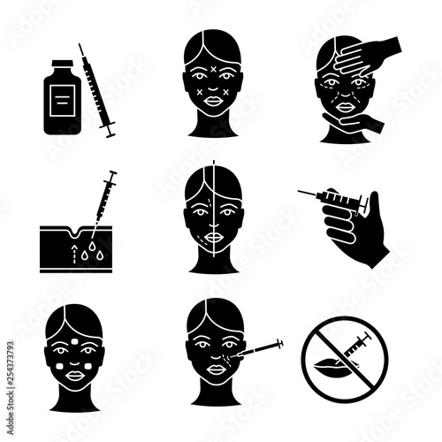 Neurotoxin injection glyph icons set