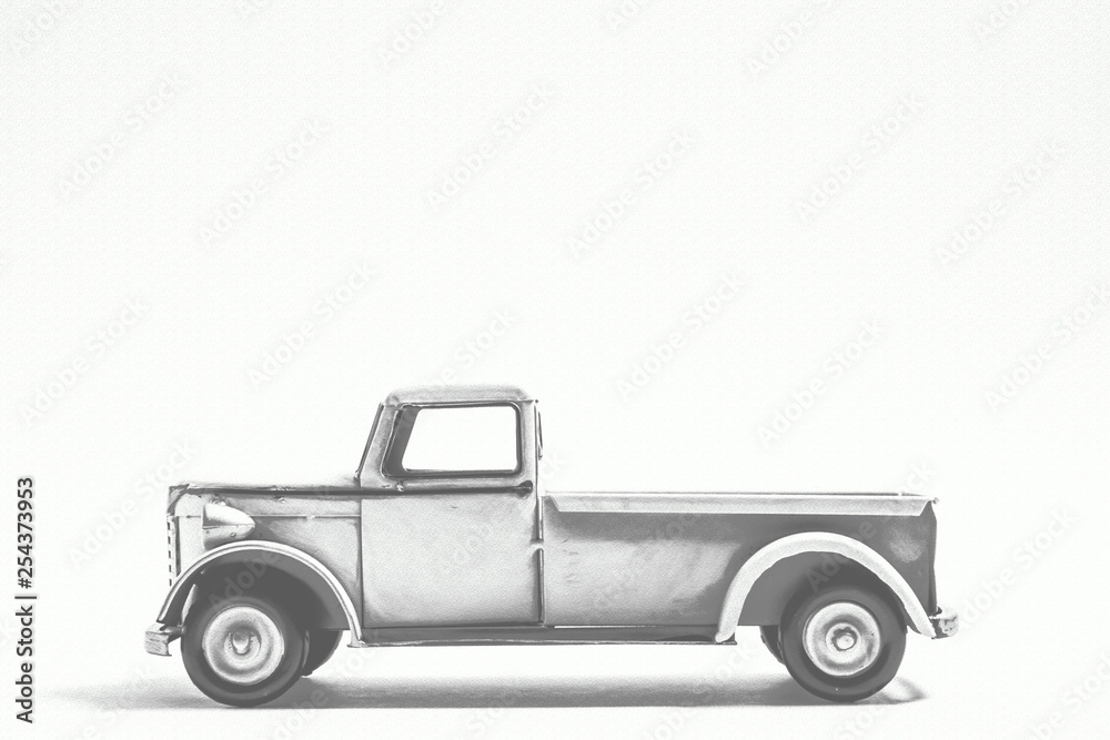 Retro miniature truck. monochrome. illustration.  レトロなミニチュアのトラック  イラスト