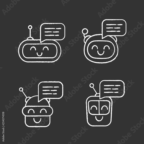 Chatbots messages chalk icons set