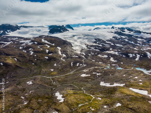 Mountains with snow and glaciers. Road Sognefjellet, Norway photo