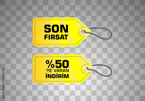 Indirim etiketleri yazilari. Translation from turkish: Sale offer badges. Red promo seals/stickers. Isolated vector illustration
