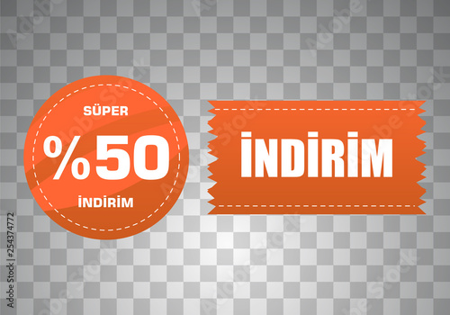 Indirim etiketleri yazilari. Translation from turkish: Sale offer badges. Red promo seals/stickers. Isolated vector illustration