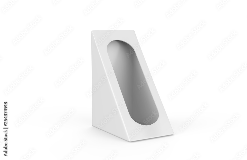 White Blank Cardboard Triangle Take Away Boxes Packaging For Sandwich, Food, Gift, Other Products Mock up Close up Isolated on White Background, 3D Illustration White Blank Cardboard Triangle Take Away Boxes Packaging For Sandwich, Food, Gift, Other Products Mock up Close up Isolated on White Background, 3D Illustration