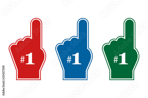 Set of Thumb up Number one fan. Number one fan. Red blue and green foam fingers