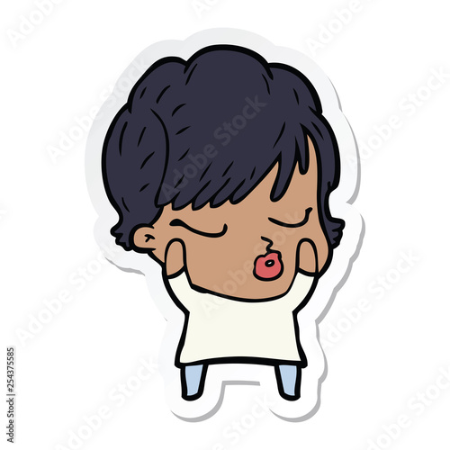 sticker of a cartoon woman with eyes shut