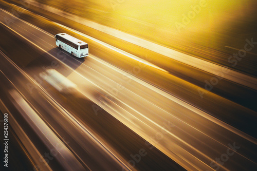 Fast bus - panning by drone