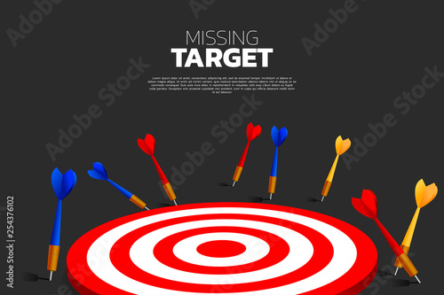 dart arrow hit out of the dartboard . Business Concept of missing the marketing target and customer.Fail on company mission and goal.