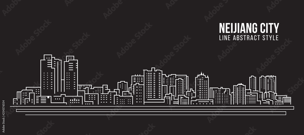 Cityscape Building Line art Vector Illustration design -  Neijiang city