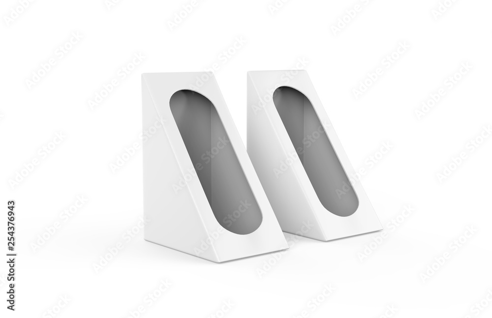 White Blank Cardboard Triangle Take Away Boxes Packaging For Sandwich, Food, Gift, Other Products Mock up Close up Isolated on White Background, 3D Illustration White Blank Cardboard Triangle Take Away Boxes Packaging For Sandwich, Food, Gift, Other Products Mock up Close up Isolated on White Background, 3D Illustration