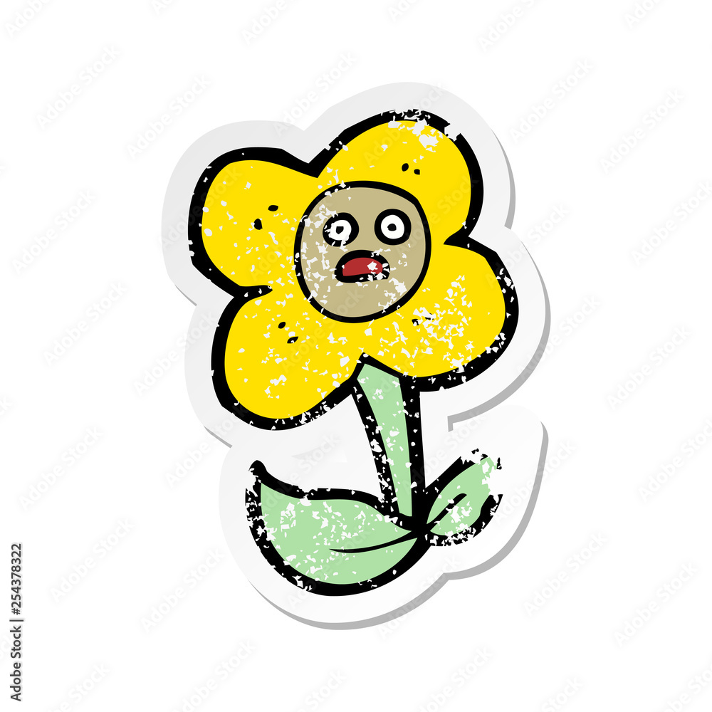 Obraz premium retro distressed sticker of a cartoon flower with face