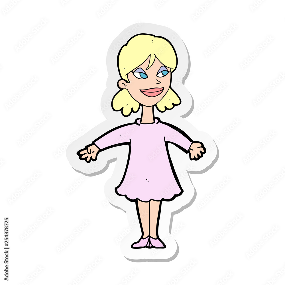 sticker of a cartoon woman with open arms sticker of a cartoon woman with open arms